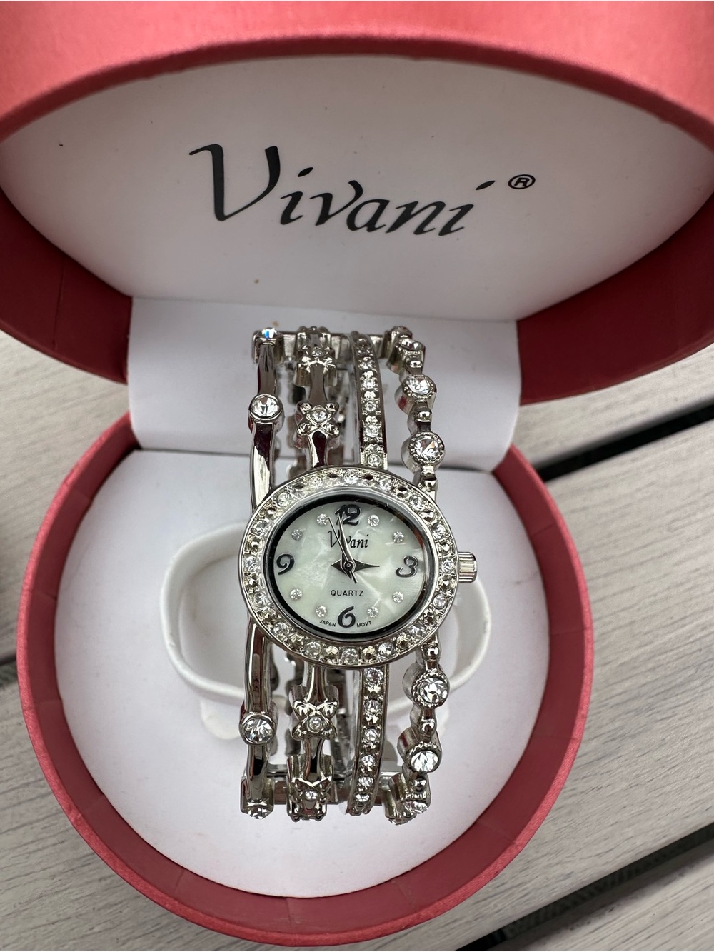 Vivani Women's Silver Crystal Cuff Bracelet Watch